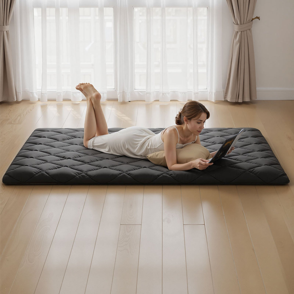 VEVOR Japanese Tatami Mat, Full Size Foldable Japanese Tatami Mattress, Futon Mattress with Storage Bag & Fastener, 9-Layer Floor Mat for Sleeping, Dormitory, Meditation, Yoga, 80 x 54 x 3.5 in, Black - BYTTM54INCH39H7LZ001V0 - view 9