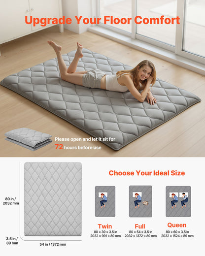 VEVOR Japanese Tatami Mat, Full Size Foldable Japanese Tatami Mattress, Futon Mattress with Storage Bag & Fastener, 9-Layer Floor Mat for Sleeping, Dormitory, Meditation, Yoga, 80 x 54 x 3.5 in, Gray - BYTTM54INCH3XSFR5001V0 - view 3