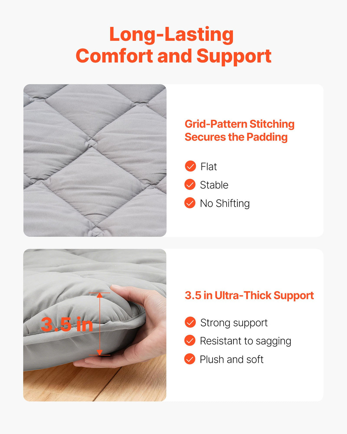 VEVOR Japanese Tatami Mat, Full Size Foldable Japanese Tatami Mattress, Futon Mattress with Storage Bag & Fastener, 9-Layer Floor Mat for Sleeping, Dormitory, Meditation, Yoga, 80 x 54 x 3.5 in, Gray - BYTTM54INCH3XSFR5001V0 - view 6