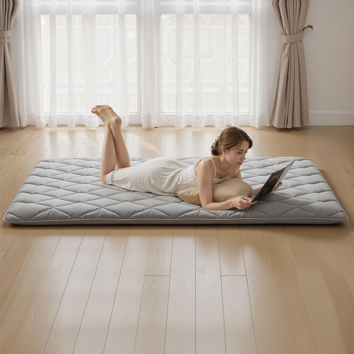 VEVOR Japanese Tatami Mat, Full Size Foldable Japanese Tatami Mattress, Futon Mattress with Storage Bag & Fastener, 9-Layer Floor Mat for Sleeping, Dormitory, Meditation, Yoga, 80 x 54 x 3.5 in, Gray - BYTTM54INCH3XSFR5001V0 - view 9