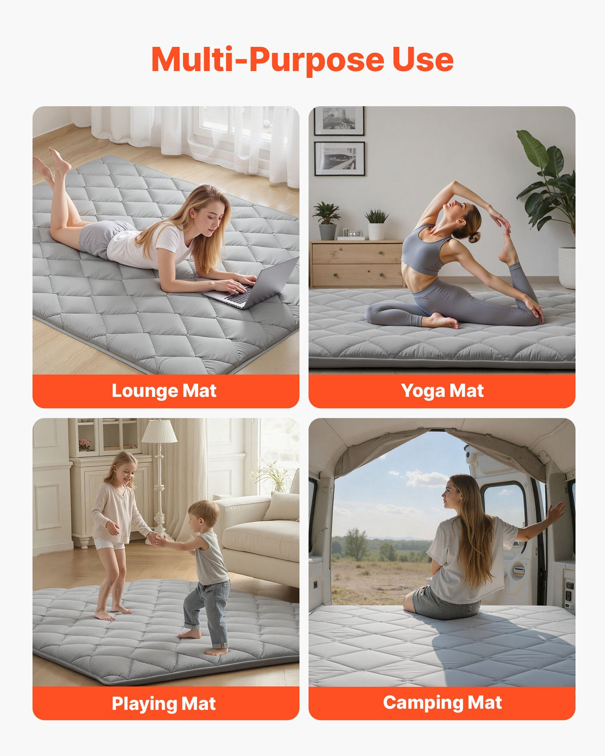 VEVOR Japanese Tatami Mat, Queen Size Foldable Japanese Tatami Mattress, Futon Mattress with Storage Bag & Fastener, 9-Layer Floor Mat for Sleeping, Dormitory, Meditation, Yoga, 80 x 60 x 2.5 in, Gray - BYTTM60INCH258PZF001V0 - view 8