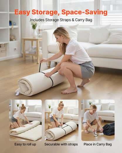 VEVOR Japanese Tatami Mat, Queen Size Foldable Japanese Tatami Mattress, Futon Mattress with Storage Bag & Fastener, 9-Layer Floor Mat for Sleeping, Dormitory, Meditation, Yoga, 80 x 60 x 2.5 in, White - BYTTM60INCH2PTA34001V0 - view 7