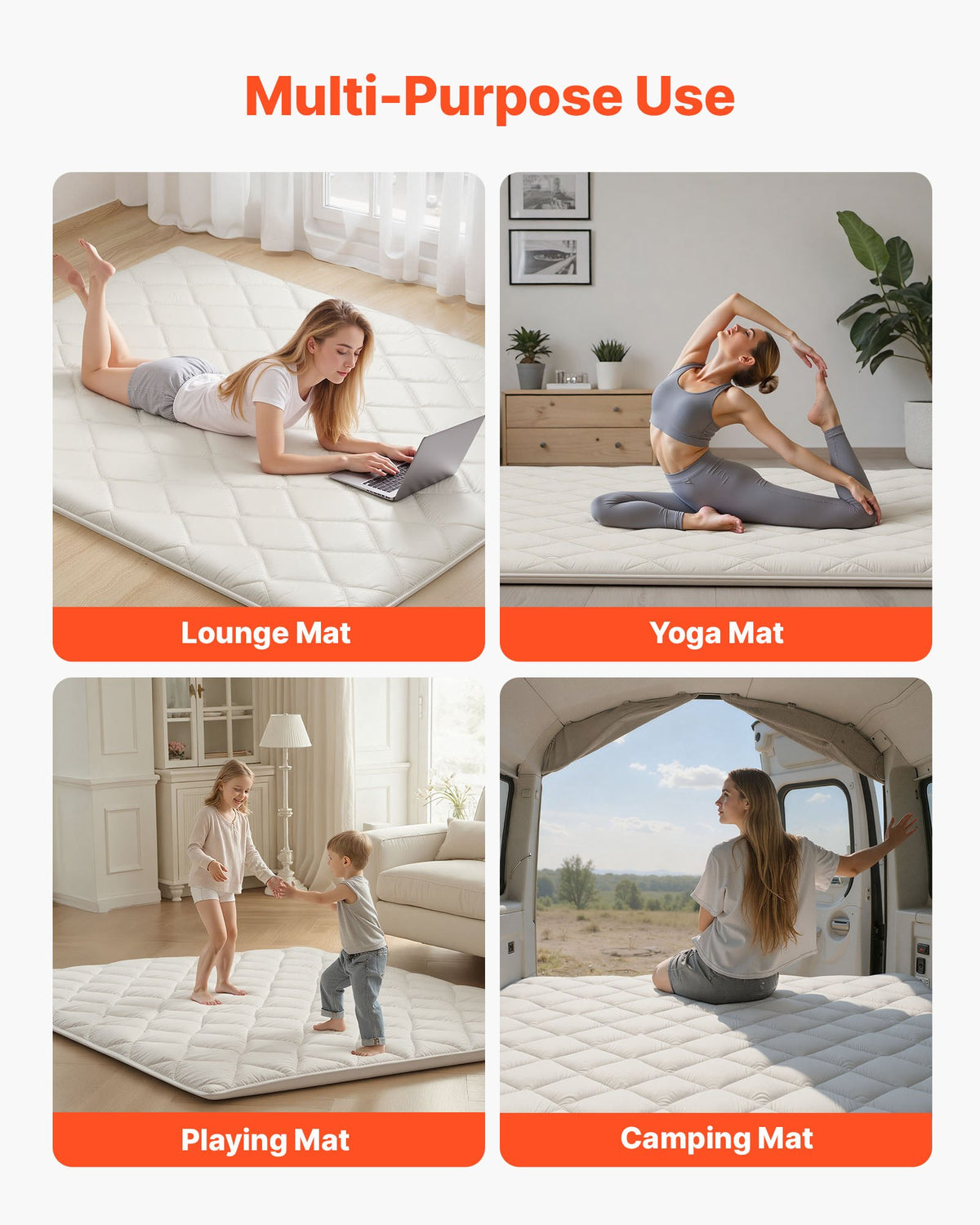 VEVOR Japanese Tatami Mat, Queen Size Foldable Japanese Tatami Mattress, Futon Mattress with Storage Bag & Fastener, 9-Layer Floor Mat for Sleeping, Dormitory, Meditation, Yoga, 80 x 60 x 2.5 in, White - BYTTM60INCH2PTA34001V0 - view 8