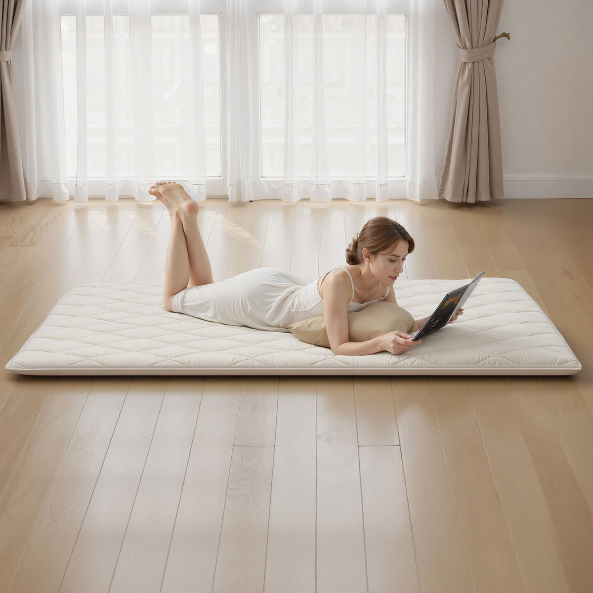 VEVOR Japanese Tatami Mat, Queen Size Foldable Japanese Tatami Mattress, Futon Mattress with Storage Bag & Fastener, 9-Layer Floor Mat for Sleeping, Dormitory, Meditation, Yoga, 80 x 60 x 2.5 in, White - BYTTM60INCH2PTA34001V0 - view 9