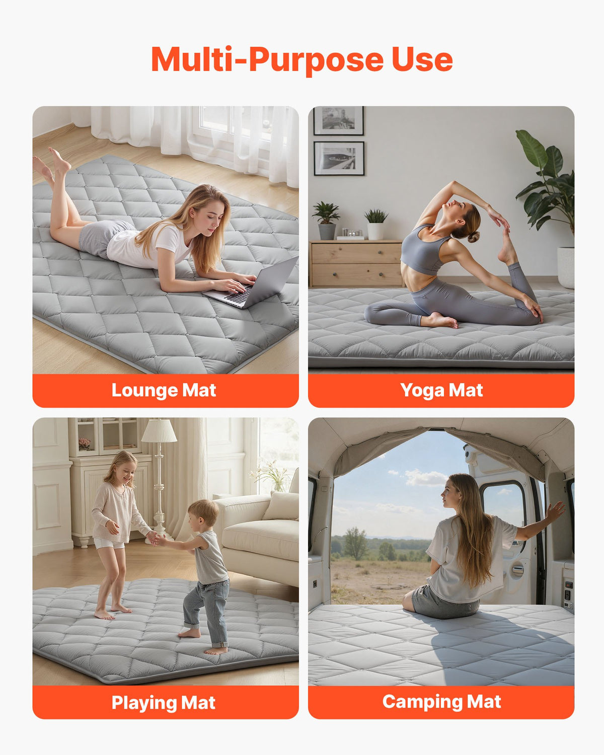 VEVOR Japanese Tatami Mat, Queen Size Foldable Japanese Tatami Mattress, Futon Mattress with Storage Bag & Fastener, 9-Layer Floor Mat for Sleeping, Dormitory, Meditation, Yoga, 80 x 60 x 3.5 in, Gray - BYTTM60INCH3DKOBG001V0 - view 8