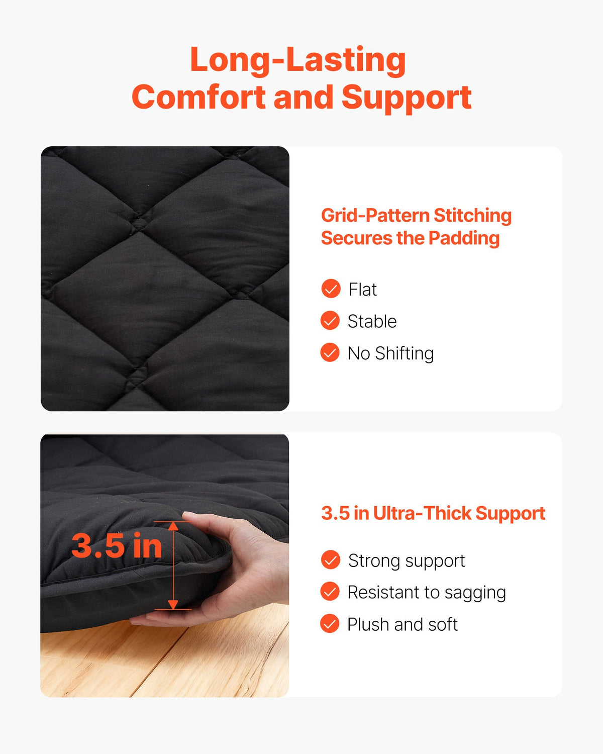 VEVOR Japanese Tatami Mat, Queen Size Foldable Japanese Tatami Mattress, Futon Mattress with Storage Bag & Fastener, 9-Layer Floor Mat for Sleeping, Dorm, Meditation, Yoga, 80 x 60 x 3.5 in, Black - BYTTM60INCH3J1HKM001V0 - view 6