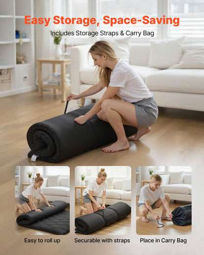 VEVOR Japanese Tatami Mat, Queen Size Foldable Japanese Tatami Mattress, Futon Mattress with Storage Bag & Fastener, 9-Layer Floor Mat for Sleeping, Dorm, Meditation, Yoga, 80 x 60 x 3.5 in, Black - BYTTM60INCH3J1HKM001V0 - view 7