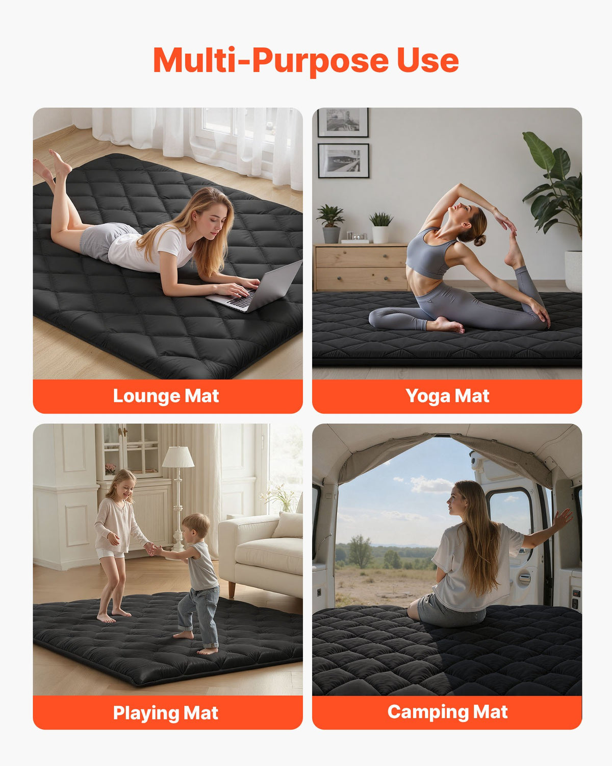 VEVOR Japanese Tatami Mat, Queen Size Foldable Japanese Tatami Mattress, Futon Mattress with Storage Bag & Fastener, 9-Layer Floor Mat for Sleeping, Dorm, Meditation, Yoga, 80 x 60 x 3.5 in, Black - BYTTM60INCH3J1HKM001V0 - view 8
