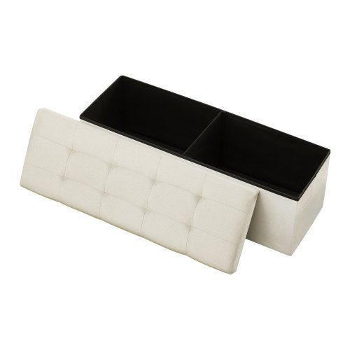 VEVOR Foldable Storage Ottoman Bench, End of Bed Bench with Side Bags, Folding Upholstered Storage Chest Supports 660 lbs, Linen Bed Ottoman with Large Space for Living Room, Bedroom, Entryway, Beige - BYWSZYKZDK405QXFB001V0 - view 2