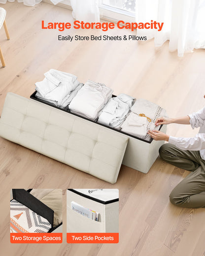 VEVOR Foldable Storage Ottoman Bench, End of Bed Bench with Side Bags, Folding Upholstered Storage Chest Supports 660 lbs, Linen Bed Ottoman with Large Space for Living Room, Bedroom, Entryway, Beige - BYWSZYKZDK405QXFB001V0 - view 3