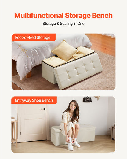 VEVOR Foldable Storage Ottoman Bench, End of Bed Bench with Side Bags, Folding Upholstered Storage Chest Supports 660 lbs, Linen Bed Ottoman with Large Space for Living Room, Bedroom, Entryway, Beige - BYWSZYKZDK405QXFB001V0 - view 4