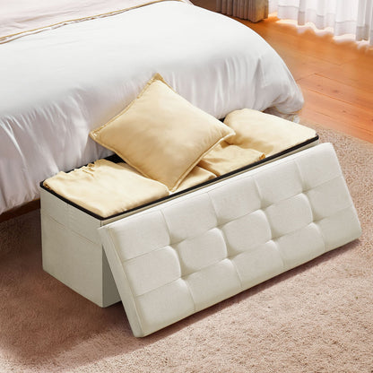 VEVOR Foldable Storage Ottoman Bench, End of Bed Bench with Side Bags, Folding Upholstered Storage Chest Supports 660 lbs, Linen Bed Ottoman with Large Space for Living Room, Bedroom, Entryway, Beige - BYWSZYKZDK405QXFB001V0 - view 9