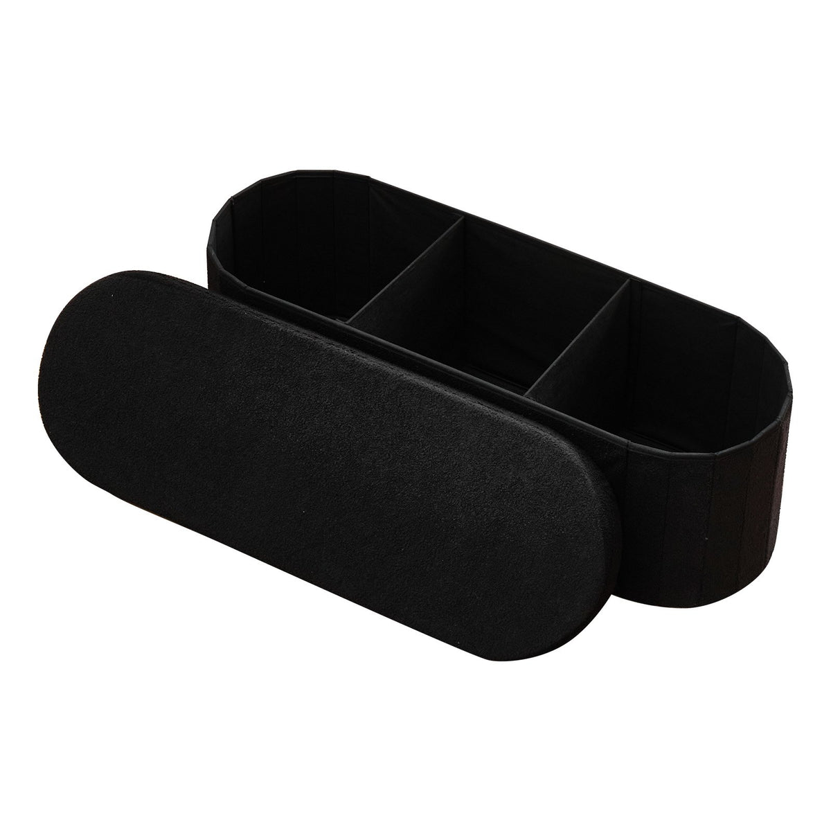 VEVOR Oval Storage Ottoman Bench, Foldable Teddy Fleece End of Bed Bench, Folding Upholstered Bed Ottoman Chest with Large Storage Space, Supports 660 lbs, for Living Room, Bedroom, Entryway, Black - BYWSZYKZDK406PEG4001V0 - view 1