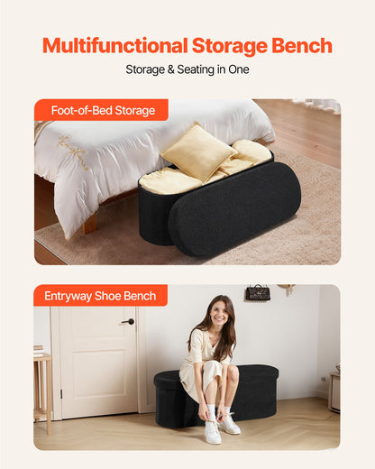 VEVOR Oval Storage Ottoman Bench, Foldable Teddy Fleece End of Bed Bench, Folding Upholstered Bed Ottoman Chest with Large Storage Space, Supports 660 lbs, for Living Room, Bedroom, Entryway, Black - BYWSZYKZDK406PEG4001V0 - view 4