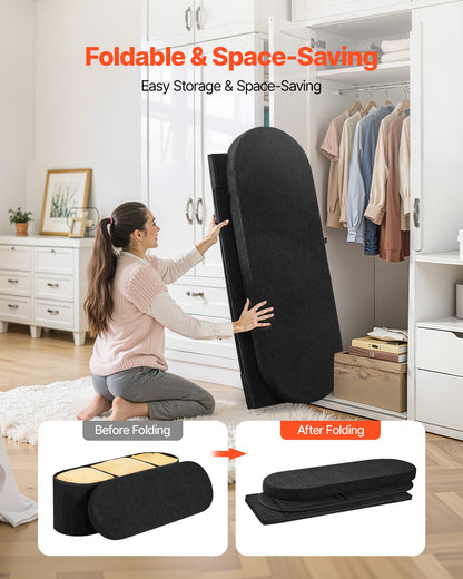 VEVOR Oval Storage Ottoman Bench, Foldable Teddy Fleece End of Bed Bench, Folding Upholstered Bed Ottoman Chest with Large Storage Space, Supports 660 lbs, for Living Room, Bedroom, Entryway, Black - BYWSZYKZDK406PEG4001V0 - view 5