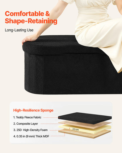 VEVOR Oval Storage Ottoman Bench, Foldable Teddy Fleece End of Bed Bench, Folding Upholstered Bed Ottoman Chest with Large Storage Space, Supports 660 lbs, for Living Room, Bedroom, Entryway, Black - BYWSZYKZDK406PEG4001V0 - view 6