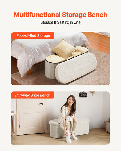 VEVOR Oval Storage Ottoman Bench, Foldable Teddy Fleece End of Bed Bench, Folding Upholstered Bed Ottoman Chest with Large Storage Space, Supports 660 lbs, for Living Room, Bedroom, Entryway, Beige - BYWSZYKZDK40BI0GO001V0 - view 4