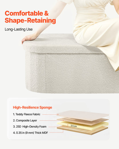 VEVOR Oval Storage Ottoman Bench, Foldable Teddy Fleece End of Bed Bench, Folding Upholstered Bed Ottoman Chest with Large Storage Space, Supports 660 lbs, for Living Room, Bedroom, Entryway, Beige - BYWSZYKZDK40BI0GO001V0 - view 6