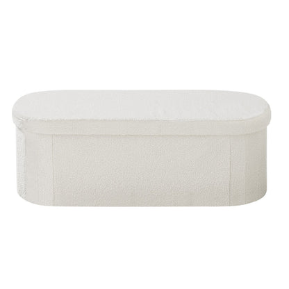 VEVOR Oval Storage Ottoman Bench, Foldable Teddy Fleece End of Bed Bench, Folding Upholstered Bed Ottoman Chest with Large Storage Space, Supports 660 lbs, for Living Room, Bedroom, Entryway, Beige - BYWSZYKZDK40BI0GO001V0 - view 10