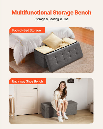 VEVOR Foldable Storage Ottoman Bench, End of Bed Bench with Side Bags, Folding Upholstered Storage Chest Supports 660 lbs, Linen Bed Ottoman with Large Space for Living Room, Bedroom, Entryway, Grey - BYWSZYKZDK40FW7EP001V0 - view 4