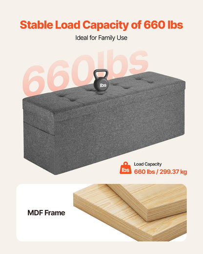 VEVOR Foldable Storage Ottoman Bench, End of Bed Bench with Side Bags, Folding Upholstered Storage Chest Supports 660 lbs, Linen Bed Ottoman with Large Space for Living Room, Bedroom, Entryway, Grey - BYWSZYKZDK40FW7EP001V0 - view 7