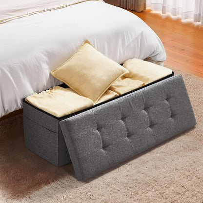 VEVOR Foldable Storage Ottoman Bench, End of Bed Bench with Side Bags, Folding Upholstered Storage Chest Supports 660 lbs, Linen Bed Ottoman with Large Space for Living Room, Bedroom, Entryway, Grey - BYWSZYKZDK40FW7EP001V0 - view 9