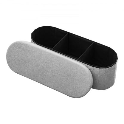 VEVOR Oval Storage Ottoman Bench, Foldable Teddy Fleece End of Bed Bench, Folding Upholstered Bed Ottoman Chest with Large Storage Space, Supports 660 lbs, for Living Room, Bedroom, Entryway, Grey - BYWSZYKZDK40KOB06001V0 - view 2