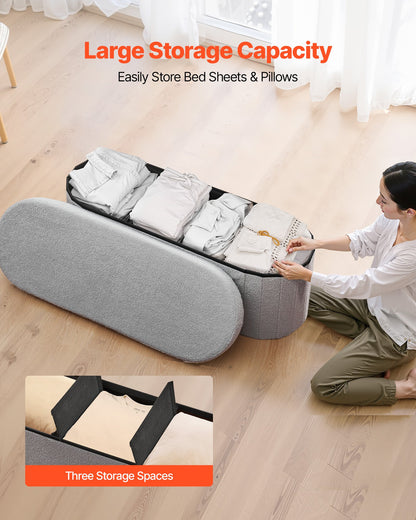 VEVOR Oval Storage Ottoman Bench, Foldable Teddy Fleece End of Bed Bench, Folding Upholstered Bed Ottoman Chest with Large Storage Space, Supports 660 lbs, for Living Room, Bedroom, Entryway, Grey - BYWSZYKZDK40KOB06001V0 - view 3
