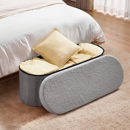 VEVOR Oval Storage Ottoman Bench, Foldable Teddy Fleece End of Bed Bench, Folding Upholstered Bed Ottoman Chest with Large Storage Space, Supports 660 lbs, for Living Room, Bedroom, Entryway, Grey - BYWSZYKZDK40KOB06001V0 - view 9
