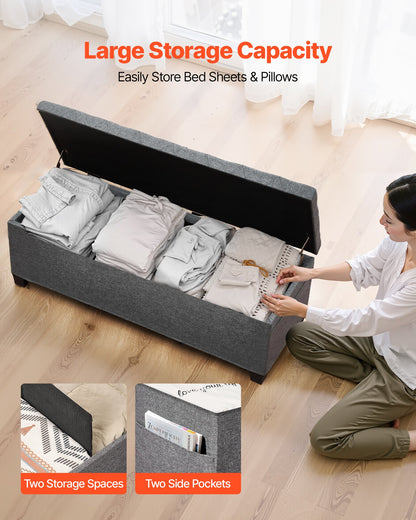 VEVOR Storage Ottoman Bench, Button-Tufted End of Bed Bench with Side Bags, Flip-up Upholstered Storage Chest with Metal Frame, Linen Bed Ottoman for Living Room, Bedroom, Entryway, Office, Grey - BYWSZYXTK404GT90L001V0 - view 3