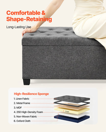 VEVOR Storage Ottoman Bench, Button-Tufted End of Bed Bench with Side Bags, Flip-up Upholstered Storage Chest with Metal Frame, Linen Bed Ottoman for Living Room, Bedroom, Entryway, Office, Grey - BYWSZYXTK404GT90L001V0 - view 5