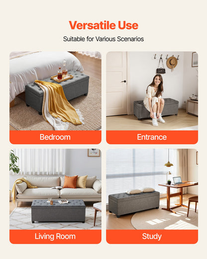 VEVOR Storage Ottoman Bench, Button-Tufted End of Bed Bench with Side Bags, Flip-up Upholstered Storage Chest with Metal Frame, Linen Bed Ottoman for Living Room, Bedroom, Entryway, Office, Grey - BYWSZYXTK404GT90L001V0 - view 7