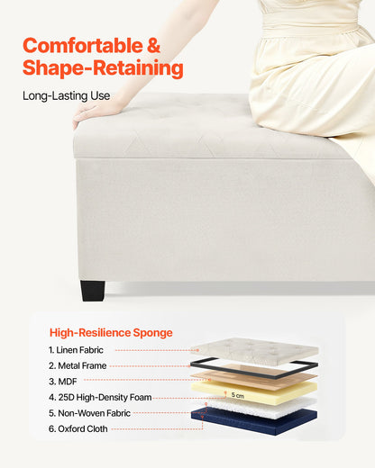 VEVOR Storage Ottoman Bench, Button-Tufted End of Bed Bench with Side Bags, Flip-up Upholstered Storage Chest with Metal Frame, Linen Bed Ottoman for Living Room, Bedroom, Entryway, Office, Beige - BYWSZYXTK404XZWNY001V0 - view 5