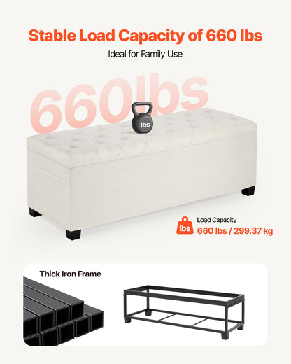 VEVOR Storage Ottoman Bench, Button-Tufted End of Bed Bench with Side Bags, Flip-up Upholstered Storage Chest with Metal Frame, Linen Bed Ottoman for Living Room, Bedroom, Entryway, Office, Beige - BYWSZYXTK404XZWNY001V0 - view 6