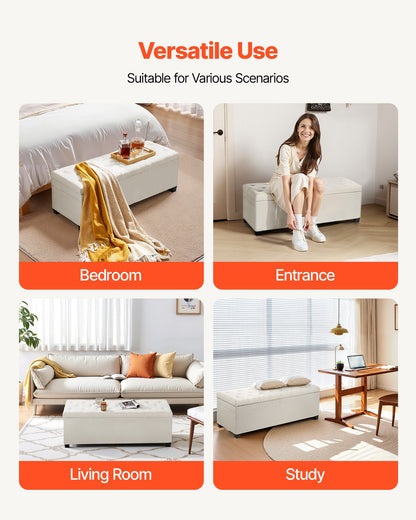 VEVOR Storage Ottoman Bench, Button-Tufted End of Bed Bench with Side Bags, Flip-up Upholstered Storage Chest with Metal Frame, Linen Bed Ottoman for Living Room, Bedroom, Entryway, Office, Beige - BYWSZYXTK404XZWNY001V0 - view 7