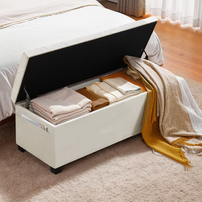 VEVOR Storage Ottoman Bench, Button-Tufted End of Bed Bench with Side Bags, Flip-up Upholstered Storage Chest with Metal Frame, Linen Bed Ottoman for Living Room, Bedroom, Entryway, Office, Beige - BYWSZYXTK404XZWNY001V0 - view 9