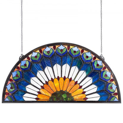 VEVOR Stained Glass Window Panel, 36 x 18 in, Tiffany Style Hanging Transom Window Panel with Chain, Large Half-Round Stain Glass Hanging, Vintage Traditional Art Handcrafts for Kitchen Home Decor - BYXCSBLBBYXCJAKCJ001V0 - view 2