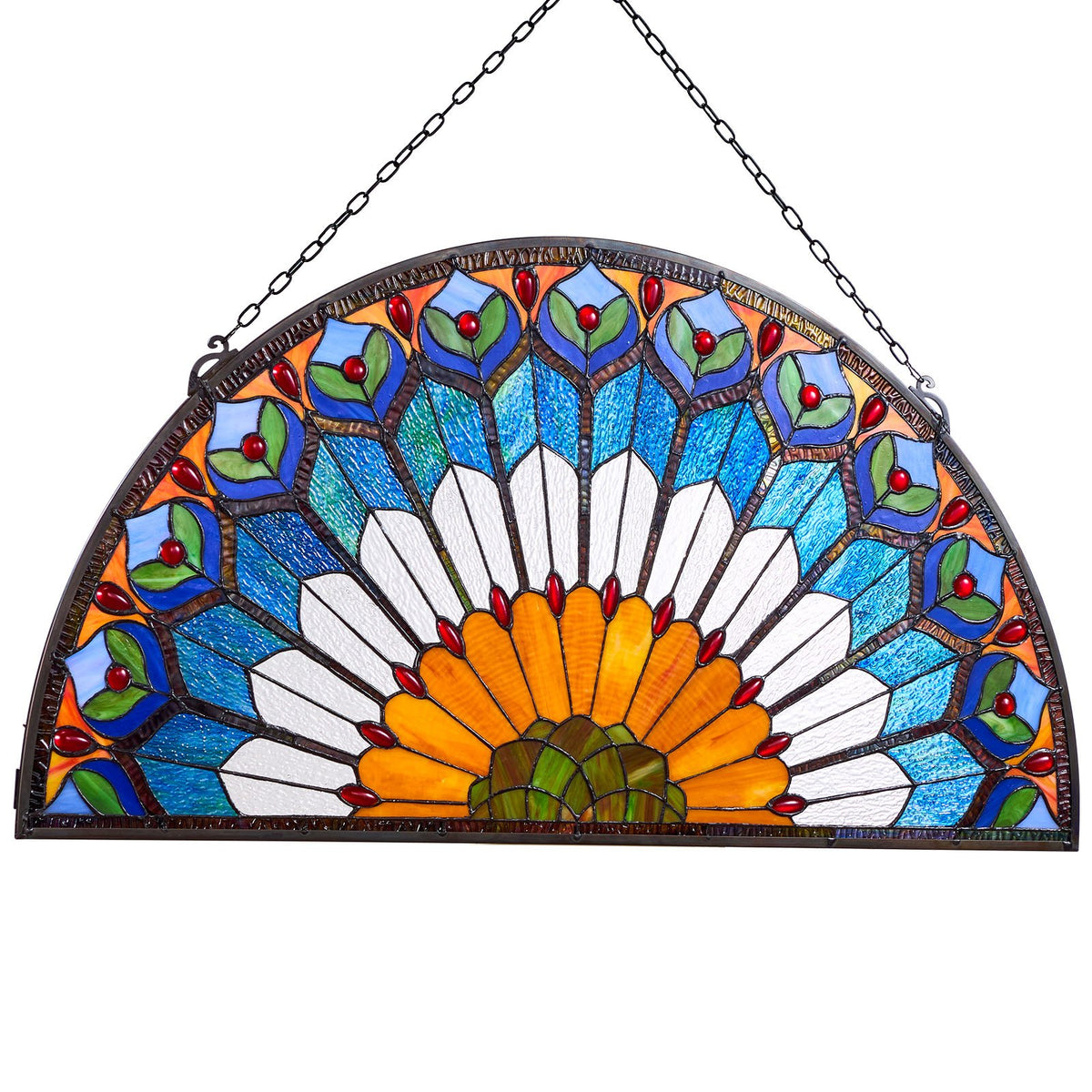 VEVOR Stained Glass Window Panel, 36 x 18 in, Tiffany Style Hanging Transom Window Panel with Chain, Large Half-Round Stain Glass Hanging, Vintage Traditional Art Handcrafts for Kitchen Home Decor - BYXCSBLBBYXCJAKCJ001V0 - view 10