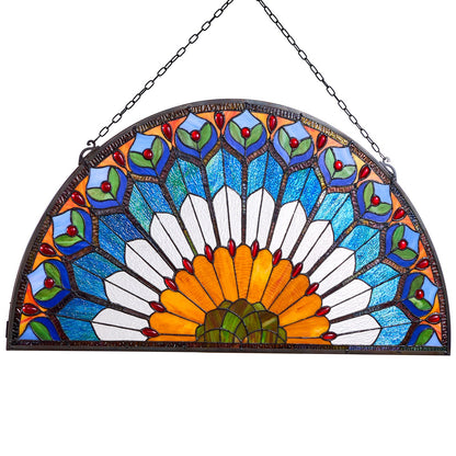 VEVOR Stained Glass Window Panel, 36 x 18 in, Tiffany Style Hanging Transom Window Panel with Chain, Large Half-Round Stain Glass Hanging, Vintage Traditional Art Handcrafts for Kitchen Home Decor - BYXCSBLBBYXCJAKCJ001V0 - view 10