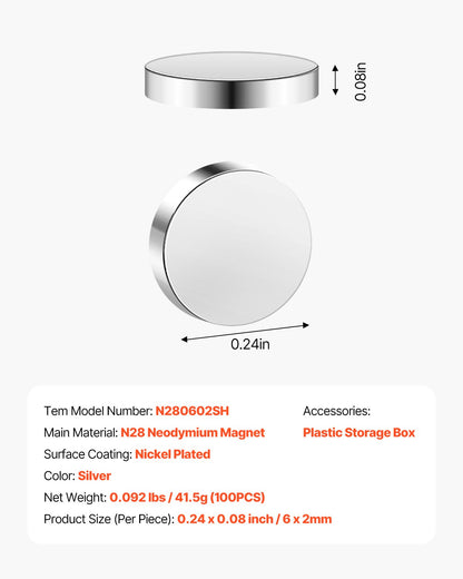 VEVOR Rare Earth Magnets, 100 Pcs Strong Round Small Neodymium Magnets Disc with Transparent Storage Box, for Whiteboard, Refrigerator, Cabinet, Dry Erase Board, Home, Kitchen, Office, School - BYXCT100JZMIQBHR2001V0 - view 8