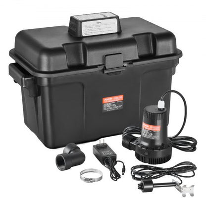 VEVOR Basement Emergency Back-Up Sump Pump, 2000GPH 0.17 HP Backup Sump Pump System, with 15V Adapter, Float Switch, 24-Hour-a-Day Monitoring Controller, Alerts, and Charger, Black - BYZLB2000GPHEP7FM001V1 - view 2