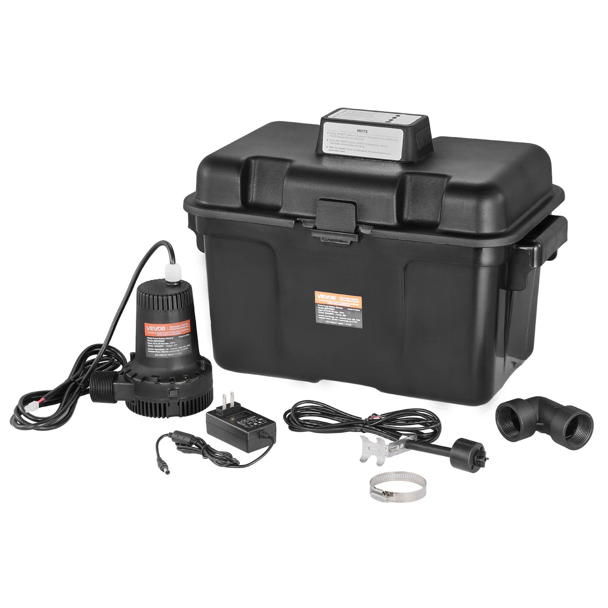 VEVOR Basement Emergency Back-Up Sump Pump, 2000GPH 0.17 HP Backup Sump Pump System, with 15V Adapter, Float Switch, 24-Hour-a-Day Monitoring Controller, Alerts, and Charger, Black - BYZLB2000GPHEP7FM001V1 - view 10