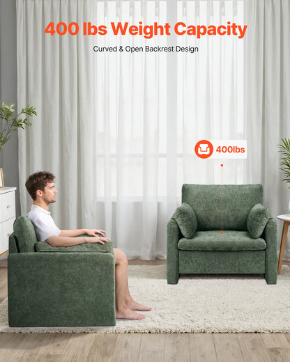 VEVOR Green Accent Chair, Modern Upholstered Accent Chair with Armrests, Cloth Arm Chairs with Thick Cushion and Arched Backrest, Single Fabric Armchair for Living Room, Bedroom, Study, Office - BYZSYFXBY323H7UPQ001V0 - view 3
