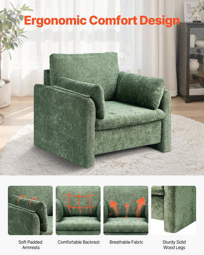VEVOR Green Accent Chair, Modern Upholstered Accent Chair with Armrests, Cloth Arm Chairs with Thick Cushion and Arched Backrest, Single Fabric Armchair for Living Room, Bedroom, Study, Office - BYZSYFXBY323H7UPQ001V0 - view 6
