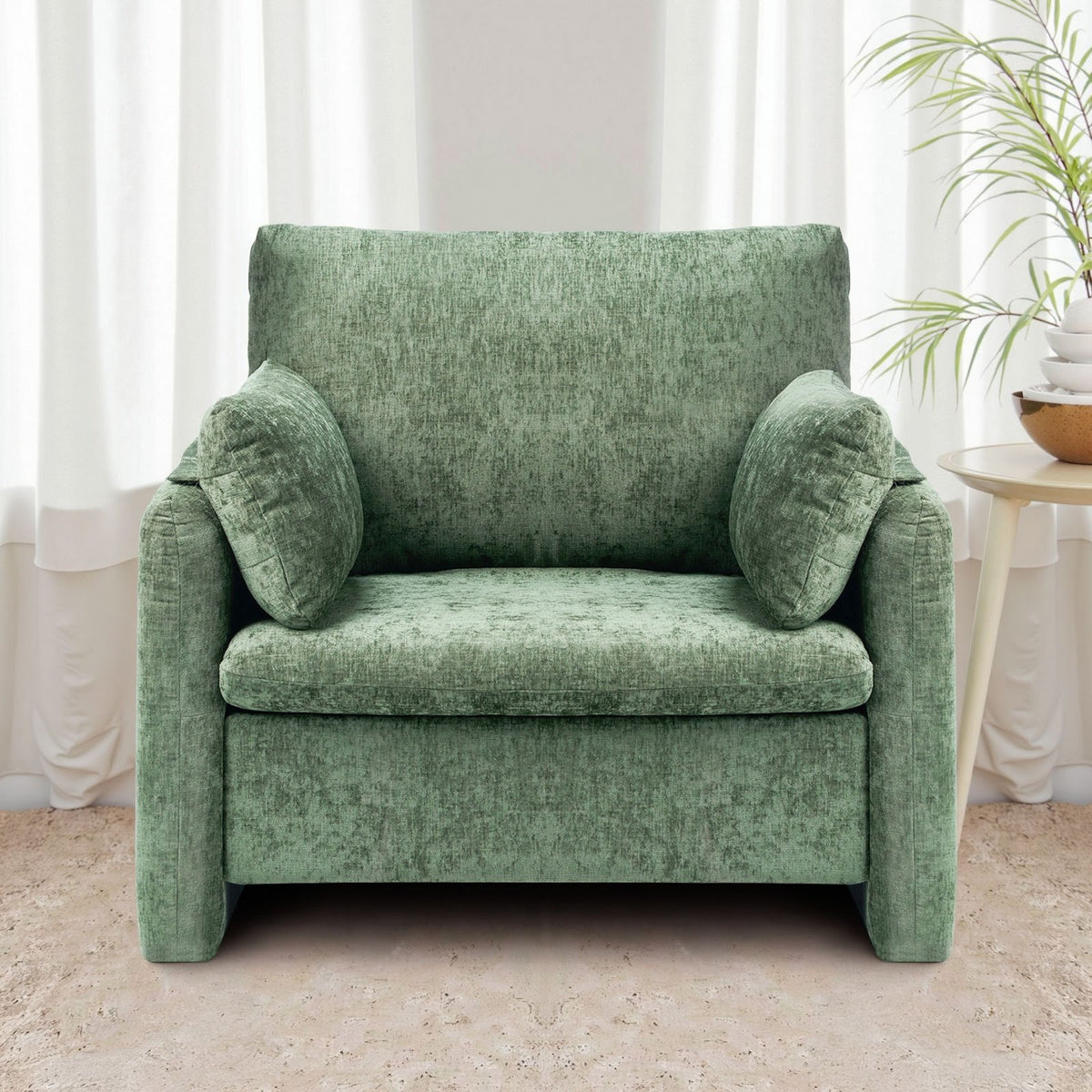VEVOR Green Accent Chair, Modern Upholstered Accent Chair with Armrests, Cloth Arm Chairs with Thick Cushion and Arched Backrest, Single Fabric Armchair for Living Room, Bedroom, Study, Office - BYZSYFXBY323H7UPQ001V0 - view 9