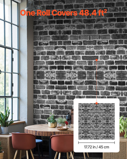 VEVOR Peel and Stick Wallpaper, 17.7 x 393.7 inch Contact Paper Gray Brick Waterpoof Self Adhesive, Easy to Clean & Peel Wall Decorative Vinyl Roll for Bedroom Kitchen Bathroom Office Desk - BZCCBZJKD40453KQP001V0 - view 5