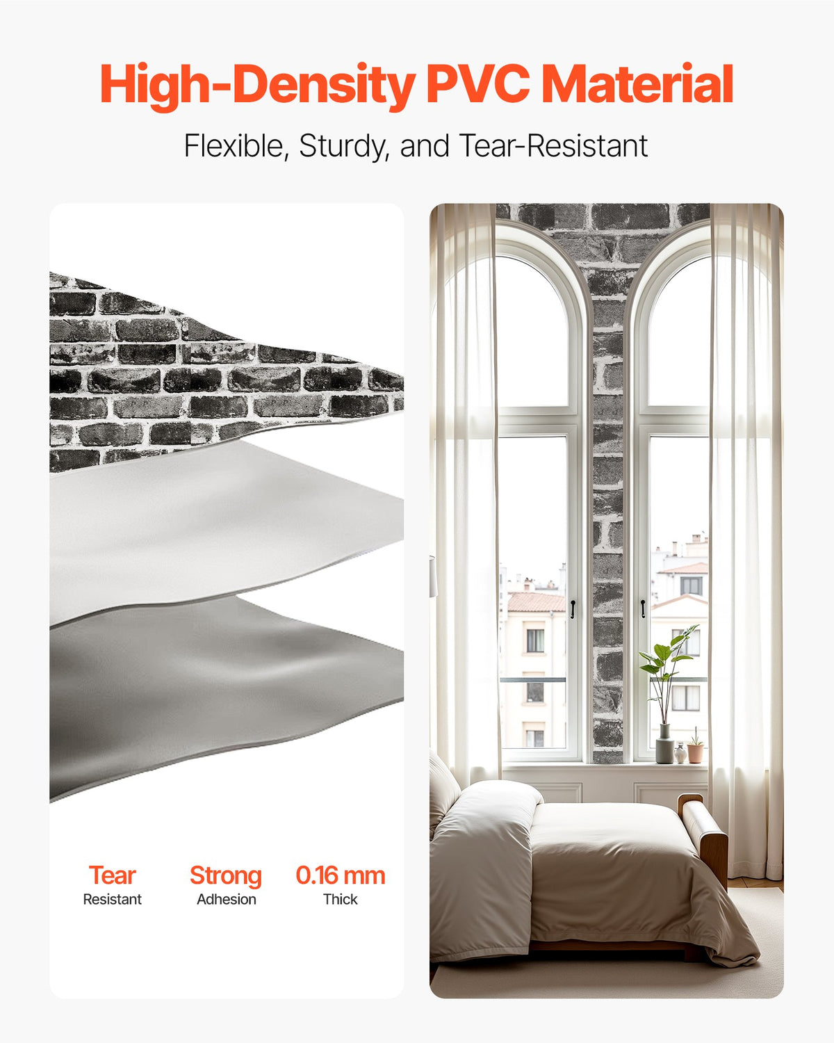 VEVOR Peel and Stick Wallpaper, 17.7 x 393.7 inch Contact Paper Gray Brick Waterpoof Self Adhesive, Easy to Clean & Peel Wall Decorative Vinyl Roll for Bedroom Kitchen Bathroom Office Desk - BZCCBZJKD40453KQP001V0 - view 6