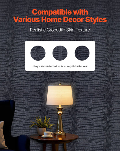 VEVOR Peel and Stick Wallpaper, 15.7 x 393.7 inch Contact Paper Black Cracked Texture Waterpoof Self Adhesive, Easy to Clean & Peel Wall Decorative Vinyl Roll for Bedroom Kitchen Bathroom Office - BZCCBZJKD4047IN2Y001V0 - view 3