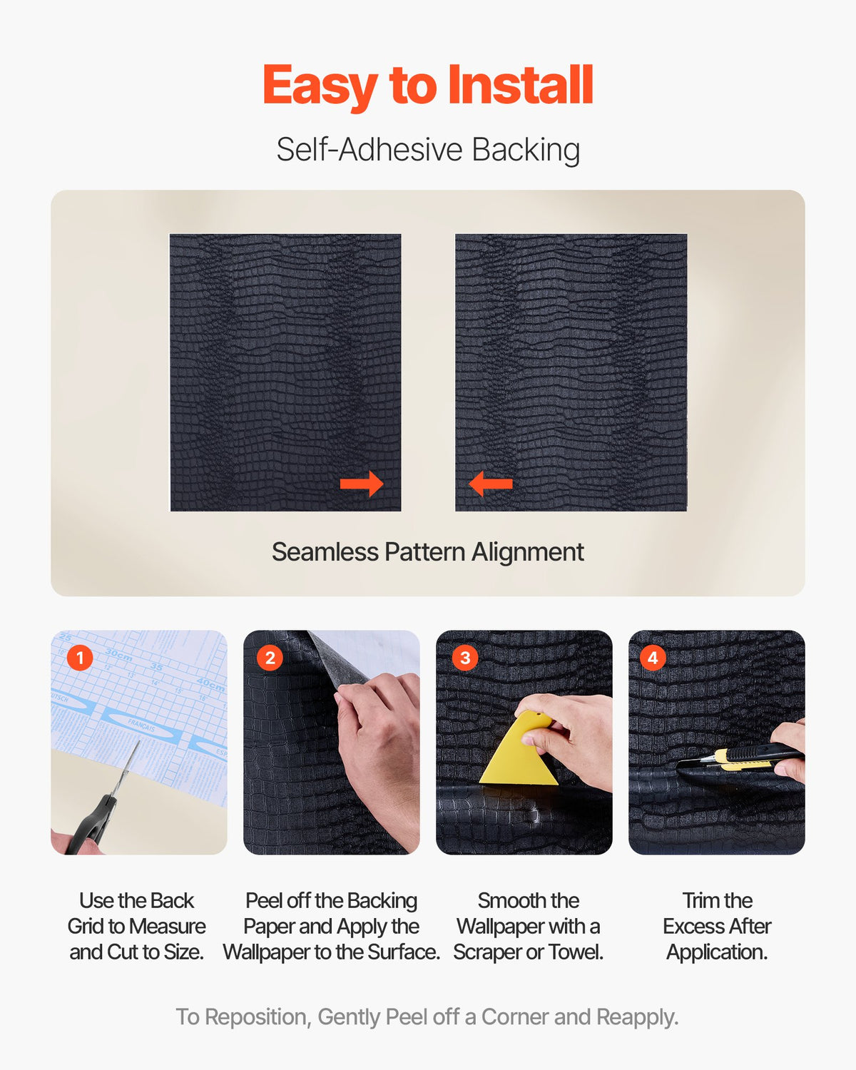VEVOR Peel and Stick Wallpaper, 15.7 x 393.7 inch Contact Paper Black Cracked Texture Waterpoof Self Adhesive, Easy to Clean & Peel Wall Decorative Vinyl Roll for Bedroom Kitchen Bathroom Office - BZCCBZJKD4047IN2Y001V0 - view 4