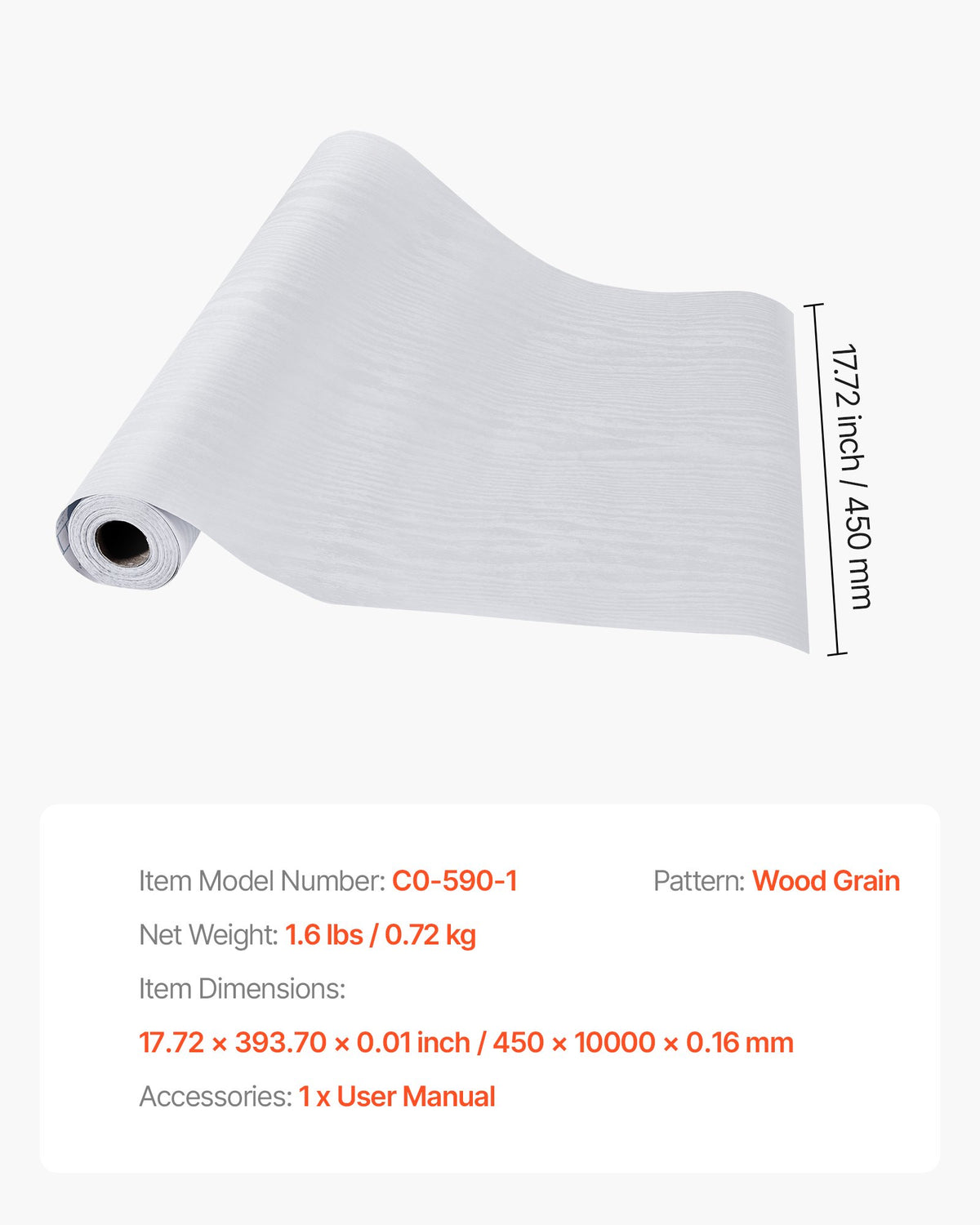 VEVOR Peel and Stick Wallpaper, 17.7 x 393.7 inch Contact Paper White Wood Grain Waterpoof Self Adhesive, Easy to Clean & Peel Wall Decorative Vinyl Roll for Bedroom Kitchen Bathroom Desk Office - BZCCBZJKD404EN7QI001V0 - view 8